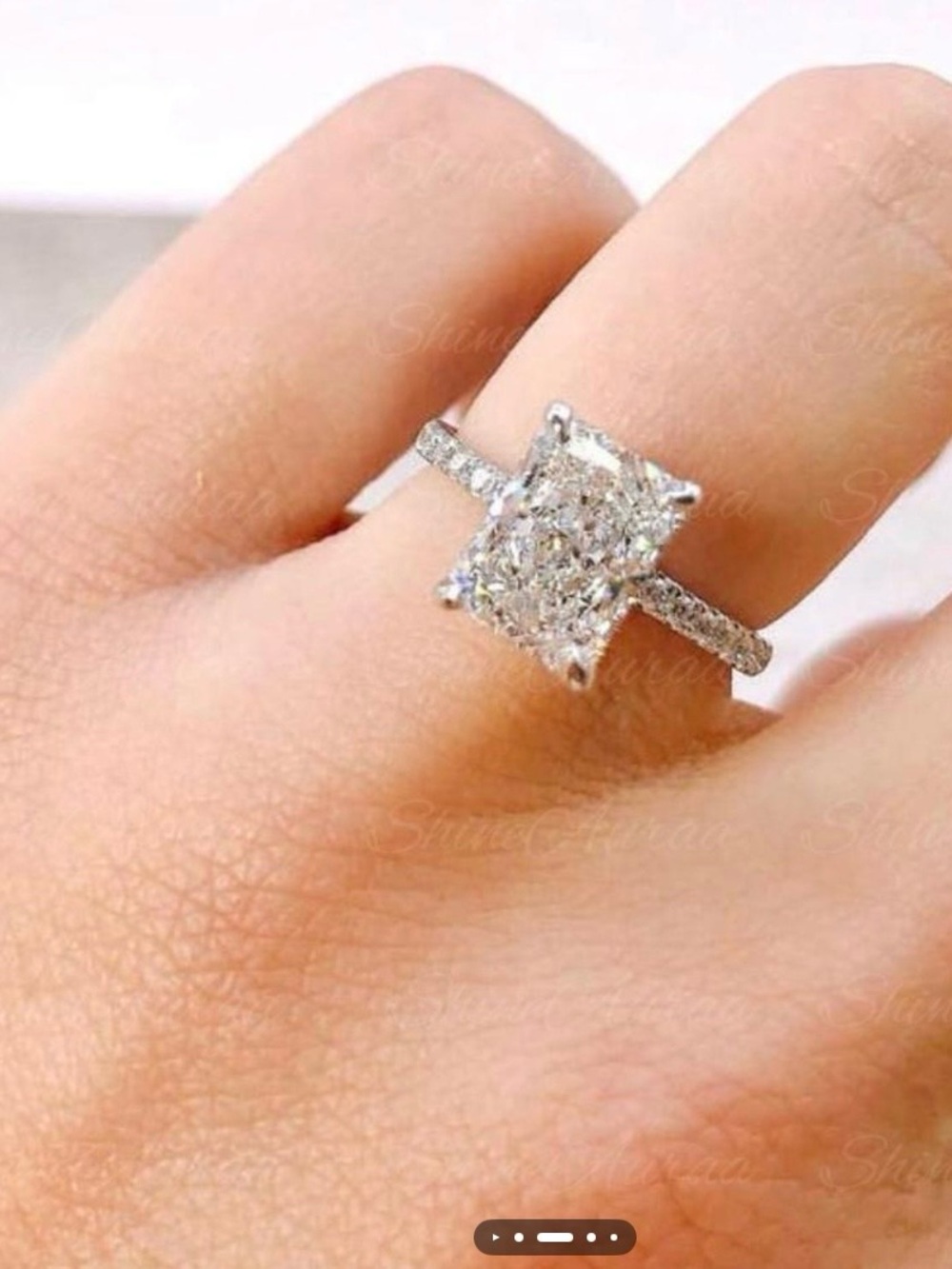 Radiant Cushion-Cut Pavé Moissanite Engagement Ring and Bands